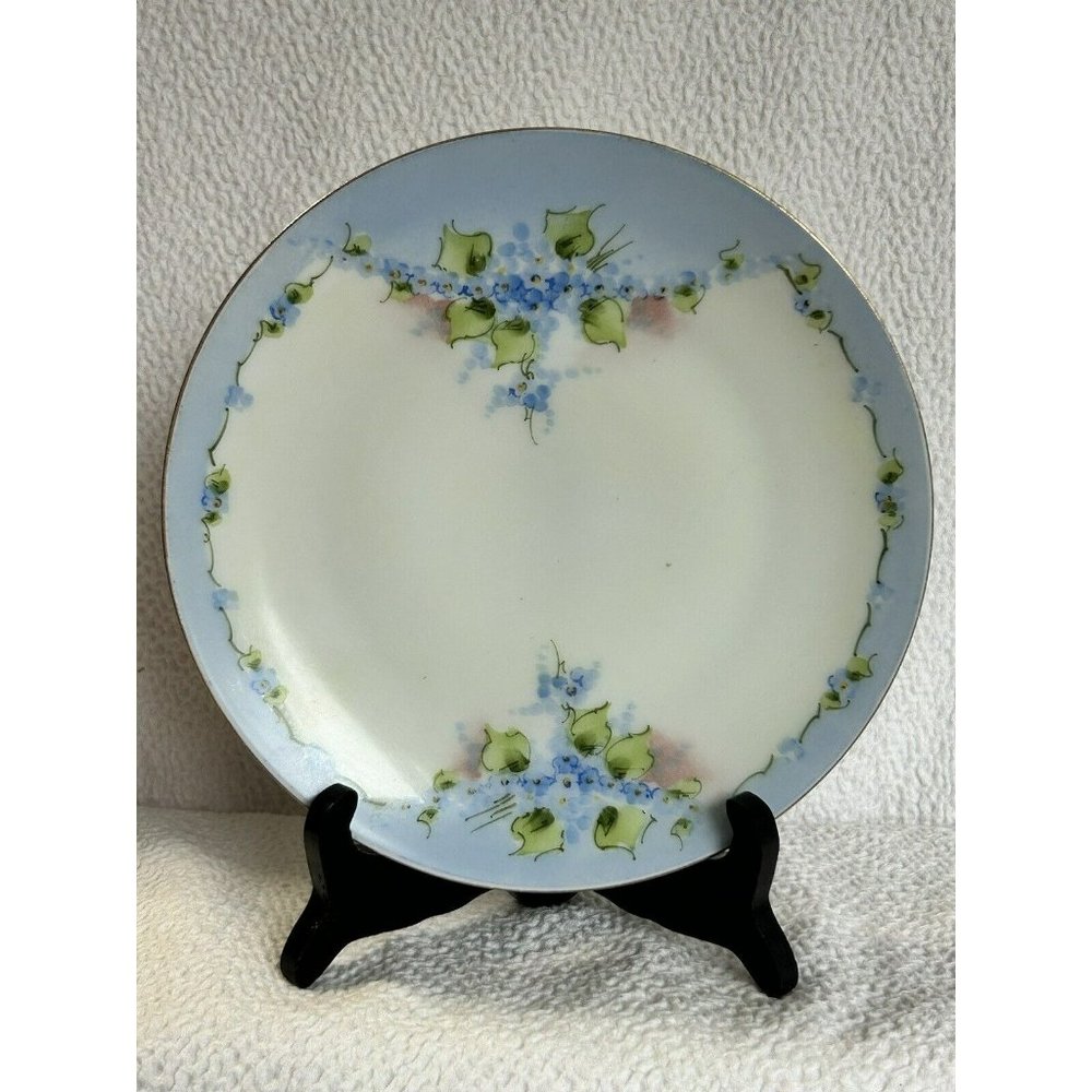 Antique Snack Plate Sevres c1908–1939 Forget-me-nots Handpainted 7 1/2”EUC
